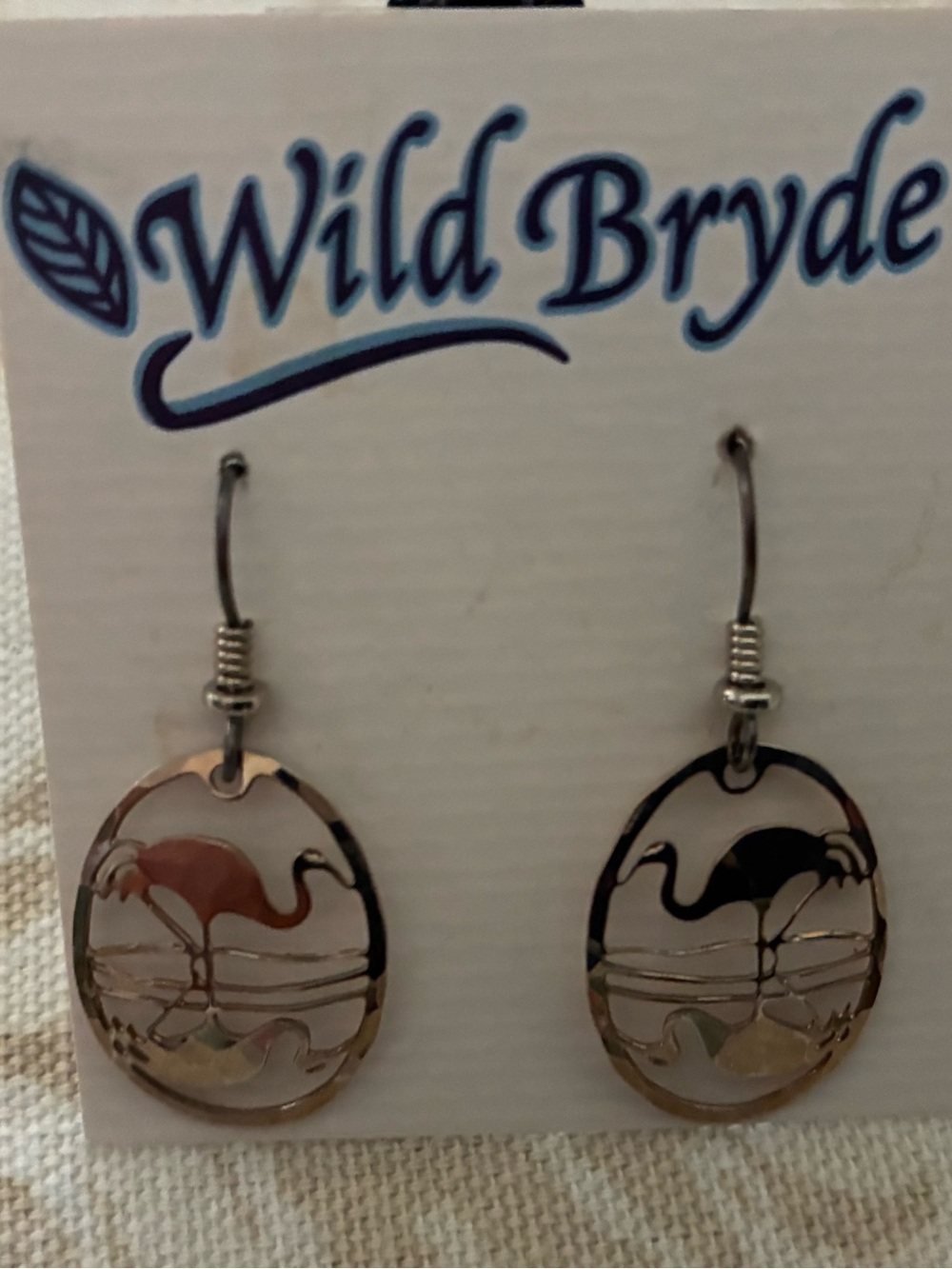 Wild Bryde Flamingo Earrings Silver Rhodium Plate French Wire Dangle Vintage.